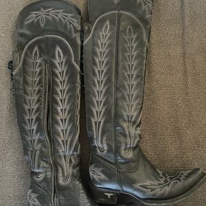 Black Embroidered Tall Leather Lane Boots